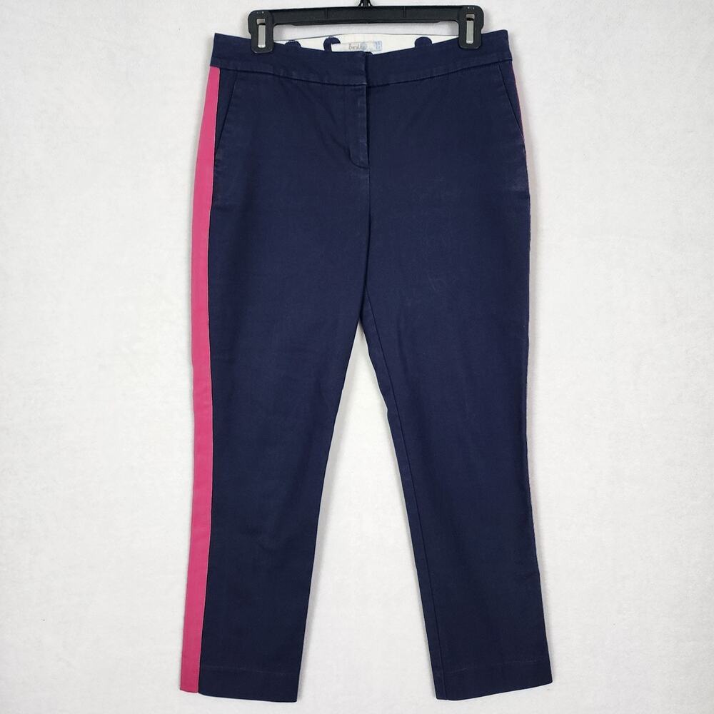 Boden Richmond Trouser Ankle Cropped Pant Navy Blue Pink Side Stripe Size 8